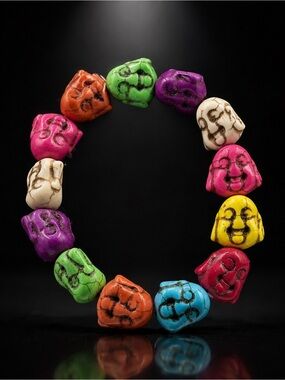 Colorful Buddha Head Beaded Stretch Bracelet
